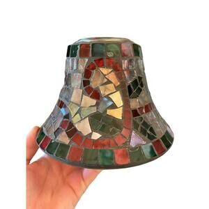 Mosaic Glass Candle Shade/Topper. Green/red/silver. Christmas Holiday. 5x7"